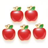 Alloy Enamel Charms, Apple, Light Gold, Red, 15x12x3mm, Hole: 0.9mm, 100pc/Set