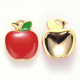 Alloy Enamel Charms, Apple, Light Gold, Red, 15x12x3mm, Hole: 0.9mm, 100pc/Set