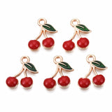 Alloy Enamel Charms, Cherry, Light Gold, Red, 13x12x2mm, Hole: 1.6mm, 100pc/Set