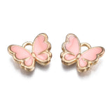 Alloy Enamel Charms, Butterfly, Light Gold, Mixed Color, 10.5x13x3mm, Hole: 2mm, 100pc/Set