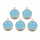 Alloy Enamel Charms, Cadmium Free & Lead Free, Smiling Face, Light Gold, Mixed Color, 14.5x12x1.5mm, Hole: 1.5mm, 100pc/Set