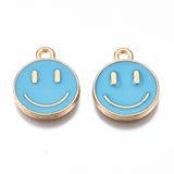 Alloy Enamel Charms, Cadmium Free & Lead Free, Smiling Face, Light Gold, Mixed Color, 14.5x12x1.5mm, Hole: 1.5mm, 100pc/Set