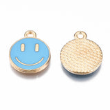 Alloy Enamel Charms, Cadmium Free & Lead Free, Smiling Face, Light Gold, Mixed Color, 14.5x12x1.5mm, Hole: 1.5mm, 100pc/Set