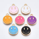 Alloy Enamel Charms, Cadmium Free & Lead Free, Smiling Face, Light Gold, Mixed Color, 14.5x12x1.5mm, Hole: 1.5mm, 100pc/Set