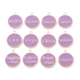 Alloy Enamel Pendants, Flat Round with Constellation, Medium Purple, 22x18x2mm, Hole: 1.5mm, about 12pcs/set