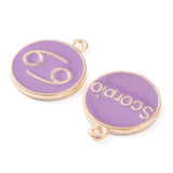 Alloy Enamel Pendants, Flat Round with Constellation, Medium Purple, 22x18x2mm, Hole: 1.5mm, about 12pcs/set