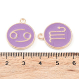 Alloy Enamel Pendants, Flat Round with Constellation, Medium Purple, 22x18x2mm, Hole: 1.5mm, about 12pcs/set