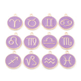 Alloy Enamel Pendants, Flat Round with Constellation, Medium Purple, 22x18x2mm, Hole: 1.5mm, about 12pcs/set