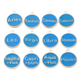 Alloy Enamel Pendants, Flat Round with Constellation, Dodger Blue, 22x18x2mm, Hole: 1.5mm, about 12pcs/set