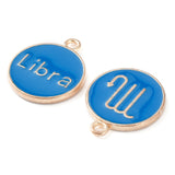 Alloy Enamel Pendants, Flat Round with Constellation, Dodger Blue, 22x18x2mm, Hole: 1.5mm, about 12pcs/set