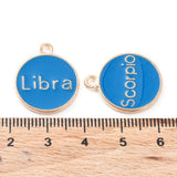 Alloy Enamel Pendants, Flat Round with Constellation, Dodger Blue, 22x18x2mm, Hole: 1.5mm, about 12pcs/set