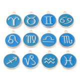 Alloy Enamel Pendants, Flat Round with Constellation, Dodger Blue, 22x18x2mm, Hole: 1.5mm, about 12pcs/set