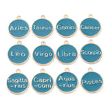 Alloy Enamel Pendants, Flat Round with Constellation, Dark Cyan, 22x18x2mm, Hole: 1.5mm, about 12pcs/set