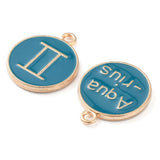 Alloy Enamel Pendants, Flat Round with Constellation, Dark Cyan, 22x18x2mm, Hole: 1.5mm, about 12pcs/set