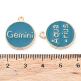 Alloy Enamel Pendants, Flat Round with Constellation, Dark Cyan, 22x18x2mm, Hole: 1.5mm, about 12pcs/set