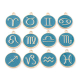 Alloy Enamel Pendants, Flat Round with Constellation, Dark Cyan, 22x18x2mm, Hole: 1.5mm, about 12pcs/set