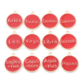 Alloy Enamel Pendants, Flat Round with Constellation, Red, 22x18x2mm, Hole: 1.5mm, about 12pcs/set