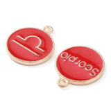 Alloy Enamel Pendants, Flat Round with Constellation, Red, 22x18x2mm, Hole: 1.5mm, about 12pcs/set