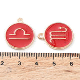 Alloy Enamel Pendants, Flat Round with Constellation, Red, 22x18x2mm, Hole: 1.5mm, about 12pcs/set