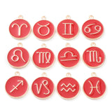 Alloy Enamel Pendants, Flat Round with Constellation, Red, 22x18x2mm, Hole: 1.5mm, about 12pcs/set