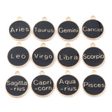 Alloy Enamel Pendants, Flat Round with Constellation, Black, 22x18x2mm, Hole: 1.5mm, about 12pcs/set