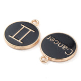 Alloy Enamel Pendants, Flat Round with Constellation, Black, 22x18x2mm, Hole: 1.5mm, about 12pcs/set