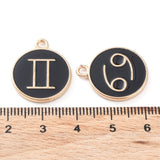 Alloy Enamel Pendants, Flat Round with Constellation, Black, 22x18x2mm, Hole: 1.5mm, about 12pcs/set