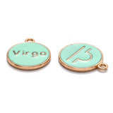 Alloy Enamel Pendants, Flat Round with Constellation/Zodiac Sign, Aquamarine, 22x18x2mm, Hole: 1.5mm, about 12pcs/set