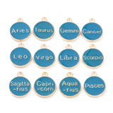 Alloy Enamel Pendants, Flat Round with Constellation, Dark Cyan, 15x12x2mm, Hole: 1.5mm, about 12pcs/set