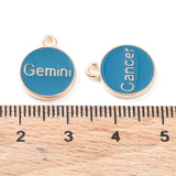 Alloy Enamel Pendants, Flat Round with Constellation, Dark Cyan, 15x12x2mm, Hole: 1.5mm, about 12pcs/set