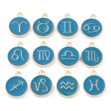 Alloy Enamel Pendants, Flat Round with Constellation, Dark Cyan, 15x12x2mm, Hole: 1.5mm, about 12pcs/set