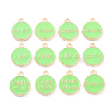 Alloy Enamel Pendants, Flat Round with Constellation, Pale Green, 15x12x2mm, Hole: 1.5mm, about 12pcs/set