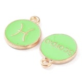 Alloy Enamel Pendants, Flat Round with Constellation, Pale Green, 15x12x2mm, Hole: 1.5mm, about 12pcs/set