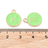 Alloy Enamel Pendants, Flat Round with Constellation, Pale Green, 15x12x2mm, Hole: 1.5mm, about 12pcs/set