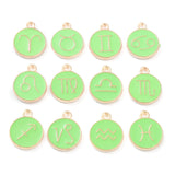 Alloy Enamel Pendants, Flat Round with Constellation, Pale Green, 15x12x2mm, Hole: 1.5mm, about 12pcs/set