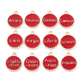 Alloy Enamel Pendants, Flat Round with Constellation, Red, 15x12x2mm, Hole: 1.5mm, about 12pcs/set