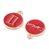 Alloy Enamel Pendants, Flat Round with Constellation, Red, 15x12x2mm, Hole: 1.5mm, about 12pcs/set