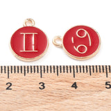 Alloy Enamel Pendants, Flat Round with Constellation, Red, 15x12x2mm, Hole: 1.5mm, about 12pcs/set