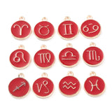 Alloy Enamel Pendants, Flat Round with Constellation, Red, 15x12x2mm, Hole: 1.5mm, about 12pcs/set