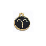 Alloy Enamel Pendants, Flat Round with Constellation, Black, 15x12x2mm, Hole: 1.5mm, about 12pcs/set