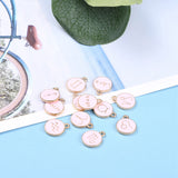 Alloy Enamel Pendants, Flat Round with Twelve Constellation, Light Gold, Pink, 15x12x2mm, Hole: 1.5mm, about 12pcs/set