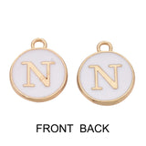 Golden Plated Alloy Charms, with Enamel, Enamelled Sequins, Flat Round, White, Letter.N, 14x12x2mm, Hole: 1.5mm, 50pcs/Box