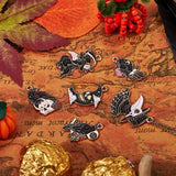 6Pcs 6 Style Light Gold Alloy Enamel Pendants, Gothic Style, Halloween Theme, Mixed Shapes, Mixed Color, 26~32x16~25x1~1.5mm, Hole: 1.8~2.2mm, 1pc/style