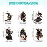 6Pcs 6 Style Light Gold Alloy Enamel Pendants, Gothic Style, Halloween Theme, Mixed Shapes, Mixed Color, 26~32x16~25x1~1.5mm, Hole: 1.8~2.2mm, 1pc/style