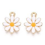 Light Gold Plated Alloy Pendants, with Enamel, Flower, White, 17.5x14.5x3mm, Hole: 2mm, 100pc/Set