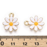 Light Gold Plated Alloy Pendants, with Enamel, Flower, White, 17.5x14.5x3mm, Hole: 2mm, 100pc/Set