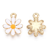 Light Gold Plated Alloy Pendants, with Enamel, Flower, White, 17.5x14.5x3mm, Hole: 2mm, 100pc/Set