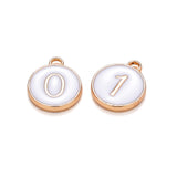 Light Gold Plated Alloy Enamel Charms, Enamelled Sequins, Flat Round with Number, Number 0~9, White, 14.5x12x2.5mm, Hole: 1.4mm, 10pcs/set