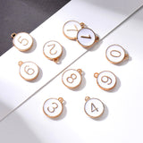 Light Gold Plated Alloy Enamel Charms, Enamelled Sequins, Flat Round with Number, Number 0~9, White, 14.5x12x2.5mm, Hole: 1.4mm, 10pcs/set