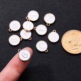 Light Gold Plated Alloy Enamel Charms, Enamelled Sequins, Flat Round with Number, Number 0~9, White, 14.5x12x2.5mm, Hole: 1.4mm, 10pcs/set